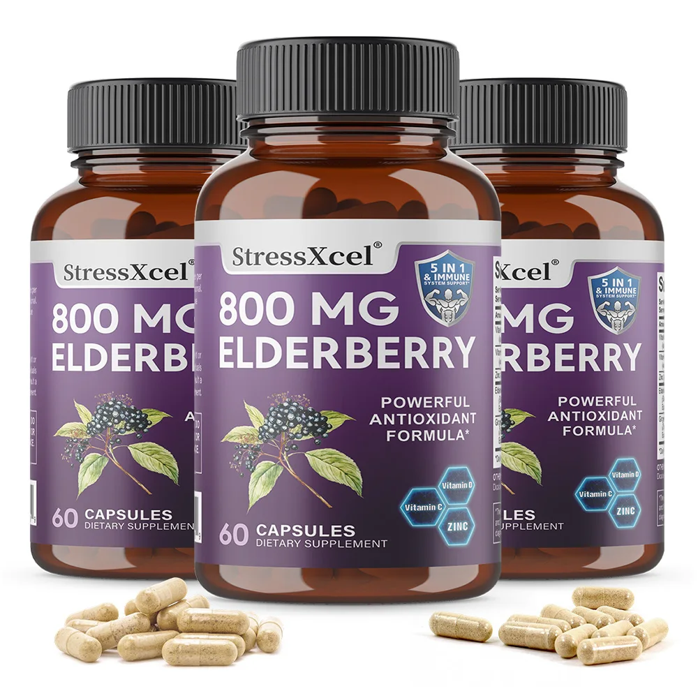 Elderberry Capsules, Supports Skin Radiance, Tone, Immune Wellness for Adults, Natural Herbal Supplement, Antioxidant