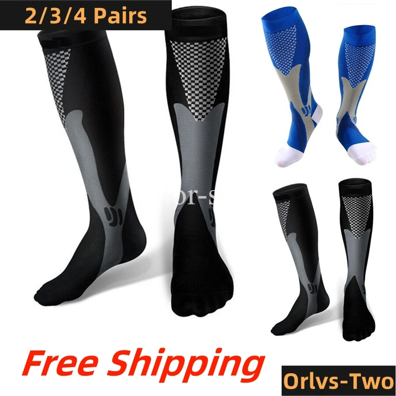 2/3/4 Pairs Compression Socks Knee High Sports Socks Medical Nursing Stockings Varicose Veins Socks Outdoor Cycling Socks