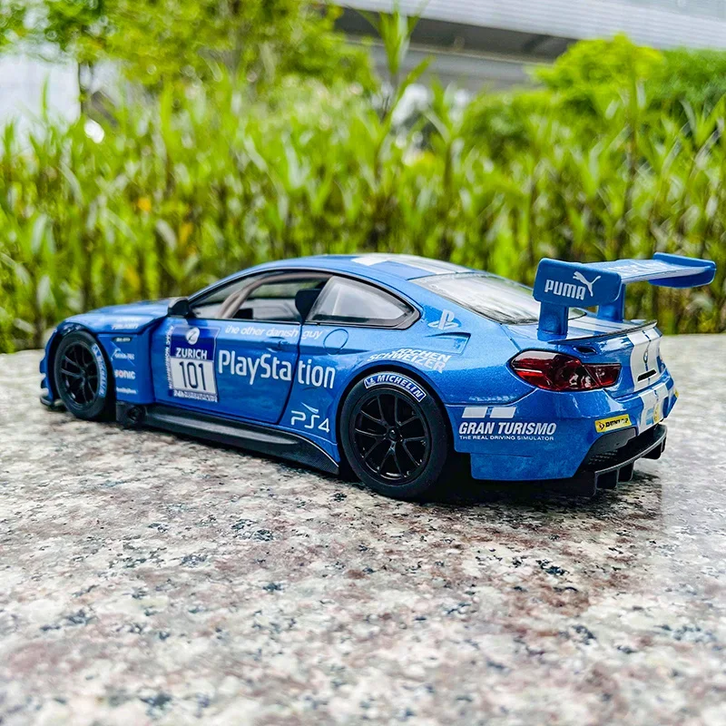 MSZ 1:24 BMW M6 GT3 racing alloy model children\'s toy car die-casting and toy car sound and light pull back boy gift collection