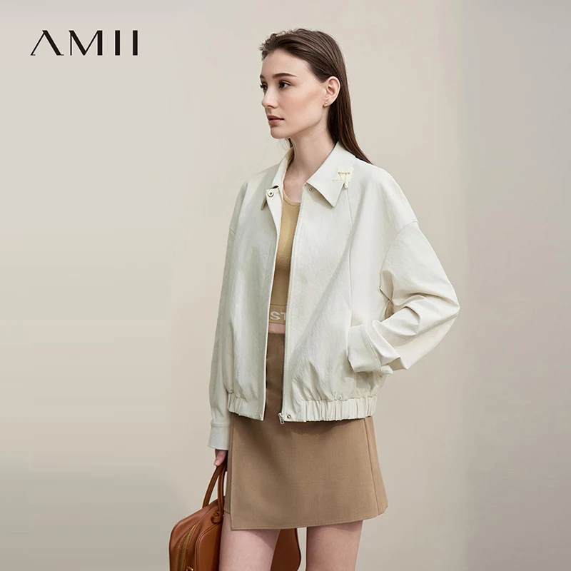 

Женские куртки Amii, новинка весны 2026, повседневное пальто с вышивкой букв и лацканами с заниженными плечами и рукавами, универсальный женский топ 12621048