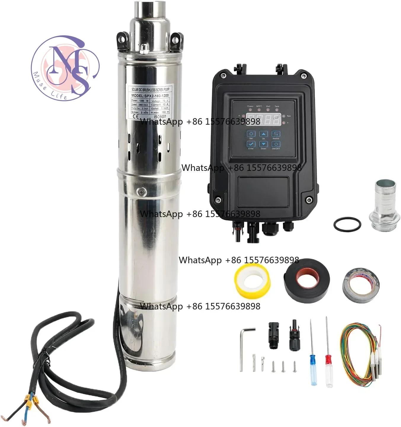 DC Solar Submersible Deep Well Pump Set with MPPT Controller & Liquid Level Sensor