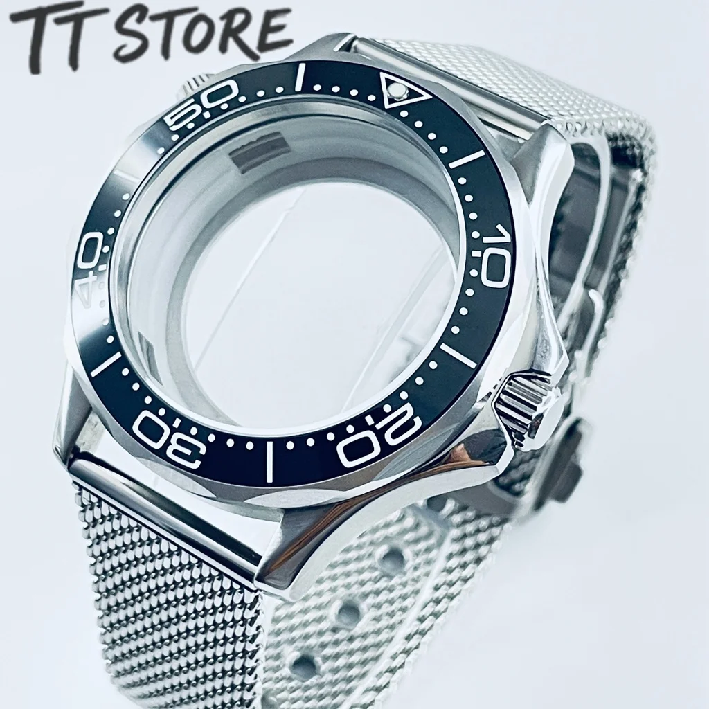 NH35 Gehäuse, Zifferblatt, Mesh-Armband für Seamaster 300 Uhren, Herren, Edelstahl, 10 ATM wasserdicht, 41 mm Gehäuse, passend für NH35/36 Uhrwerk