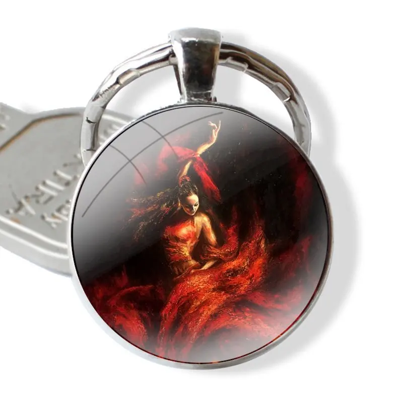 Keychain Handmade Glass Cabochon Key Ring Holder Pendant Key Chains Red The Spanish Dancer Flamenco Art