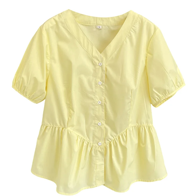 

100KG New Summer Style Stylish Casual V-neck Patchwork Short Sleeve Shirt Plus Size Women Blouses 503