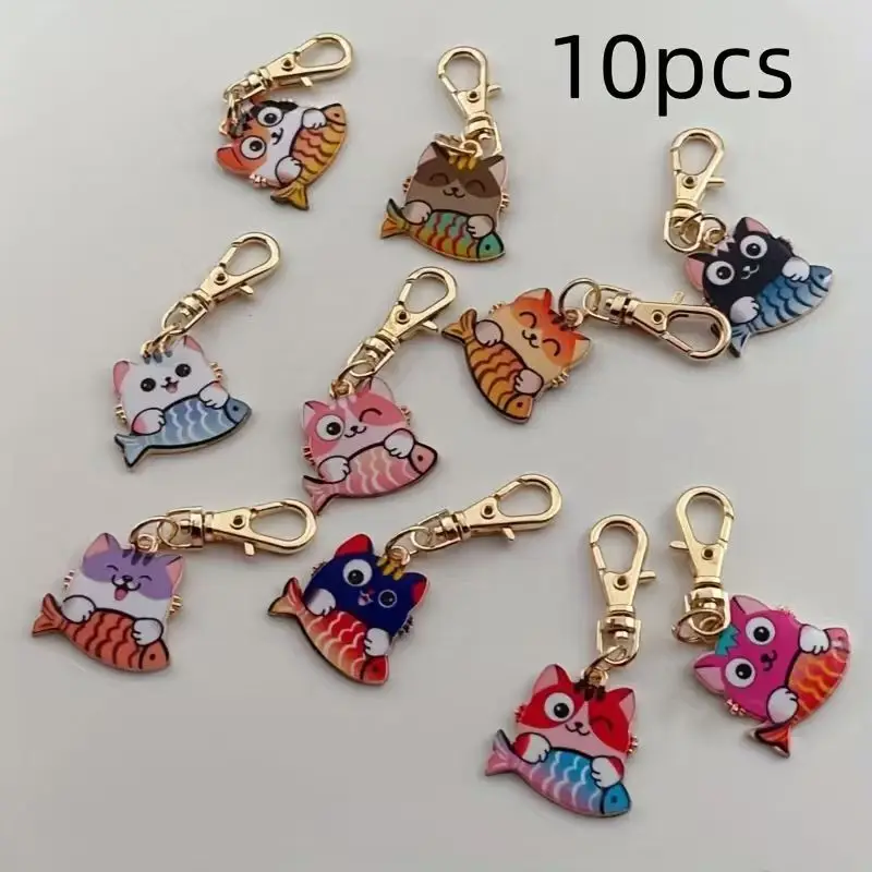 10pcs alloy printed cat keychain, suitable for bag, wallet hanging accessories, the best choice for gifts view 5