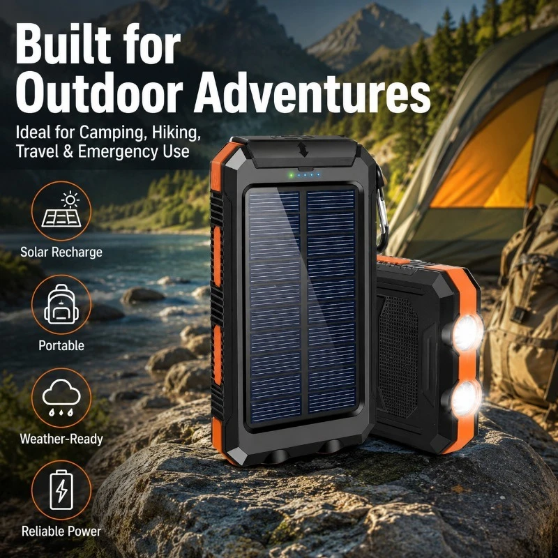 30000mAh Solar Power Bank for Emergency IPX5 Waterproof Outdoor Charger with Compass & LED Light Survival Kit for Adventure