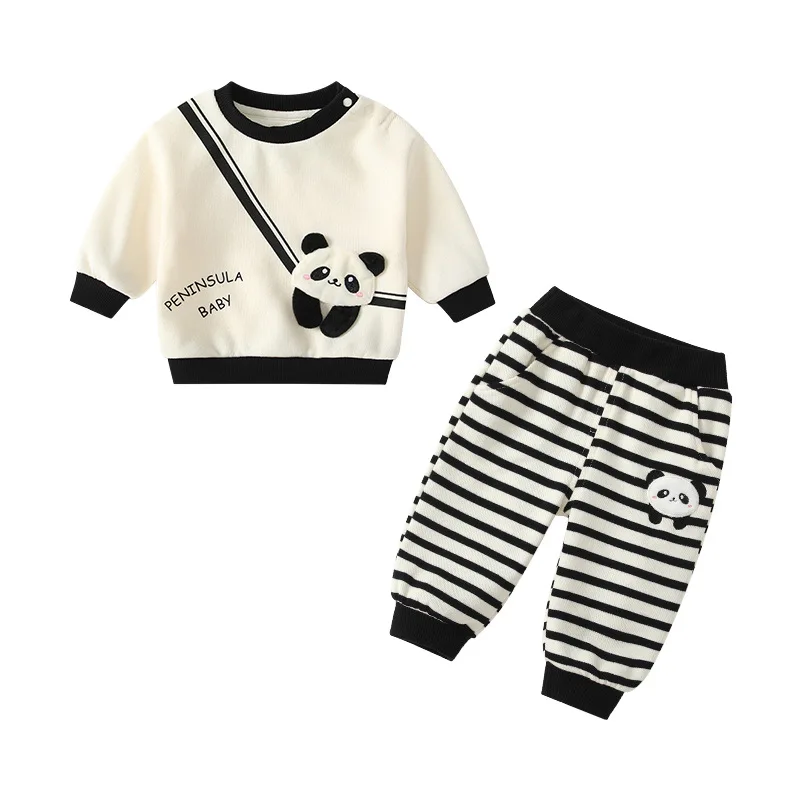 

Cotton Baby Boy Clothes Outfit Kawaii Panda Sweatshirt Pants Two Piece Sets Long Sleeves Casual Toddlers Spring Autumn Clothing