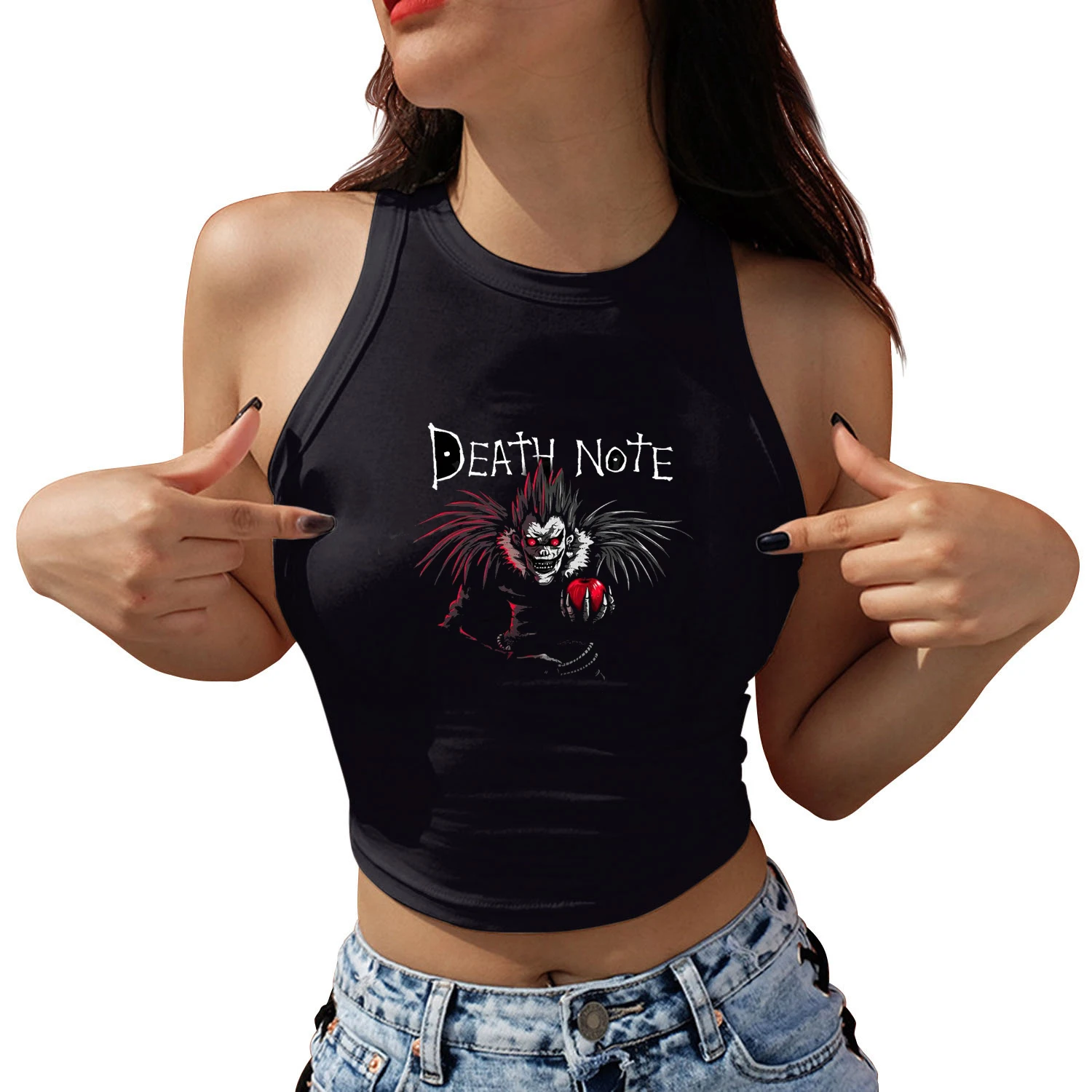 

Death Note Graphic Sexy Women Shoulder-Off Crop Top Casual Japanese Anime Sleeveless Tank Tops Fashion Streetwear Y2K T-Shirts