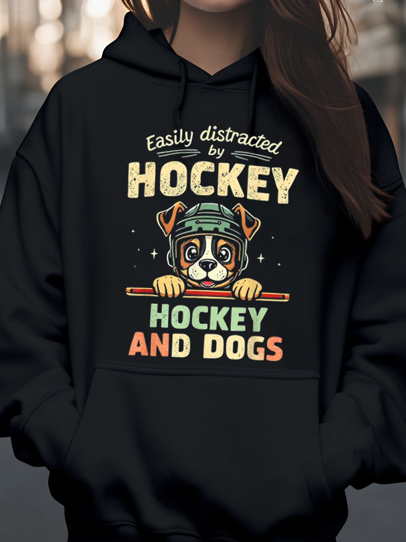 

Толстовка с графическим принтом хоккея собаки для повседневной носки и любителей спорта