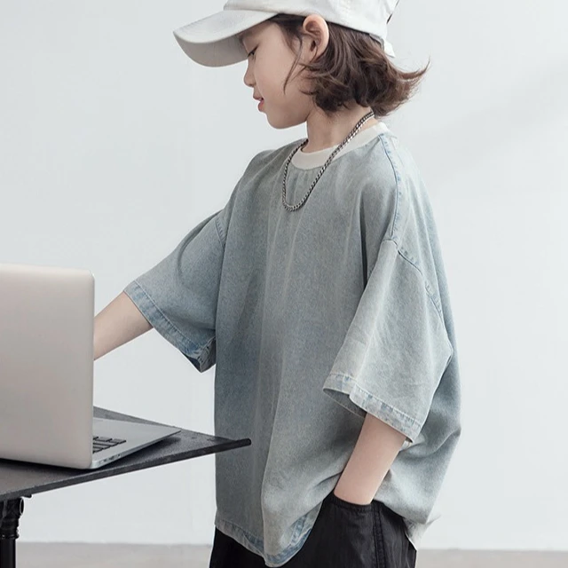 

Boys Summer T-shirt 2025 New Fashion Loose Lightweight Half Sleeve Solid Color O-Neck Top Kids Casual Daily Oversize T-shirt