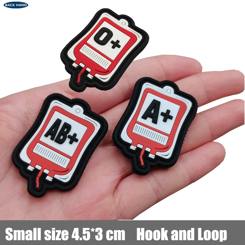 3D Blood Type Funny Blood Bag Shape Postive A+ B+ O+ AB+ PVC Clothing Lable Patch Rescue Tactical Blood Cute Medic Patches