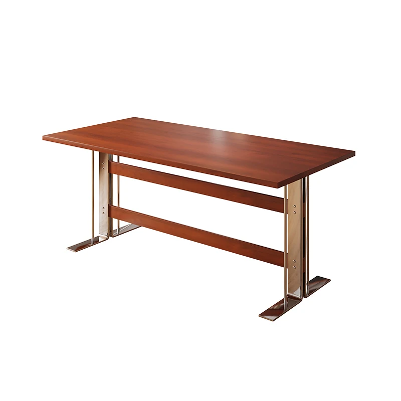 

Medieval style solid wood desk retro table rectangular large board table household dining table stainless steel desk