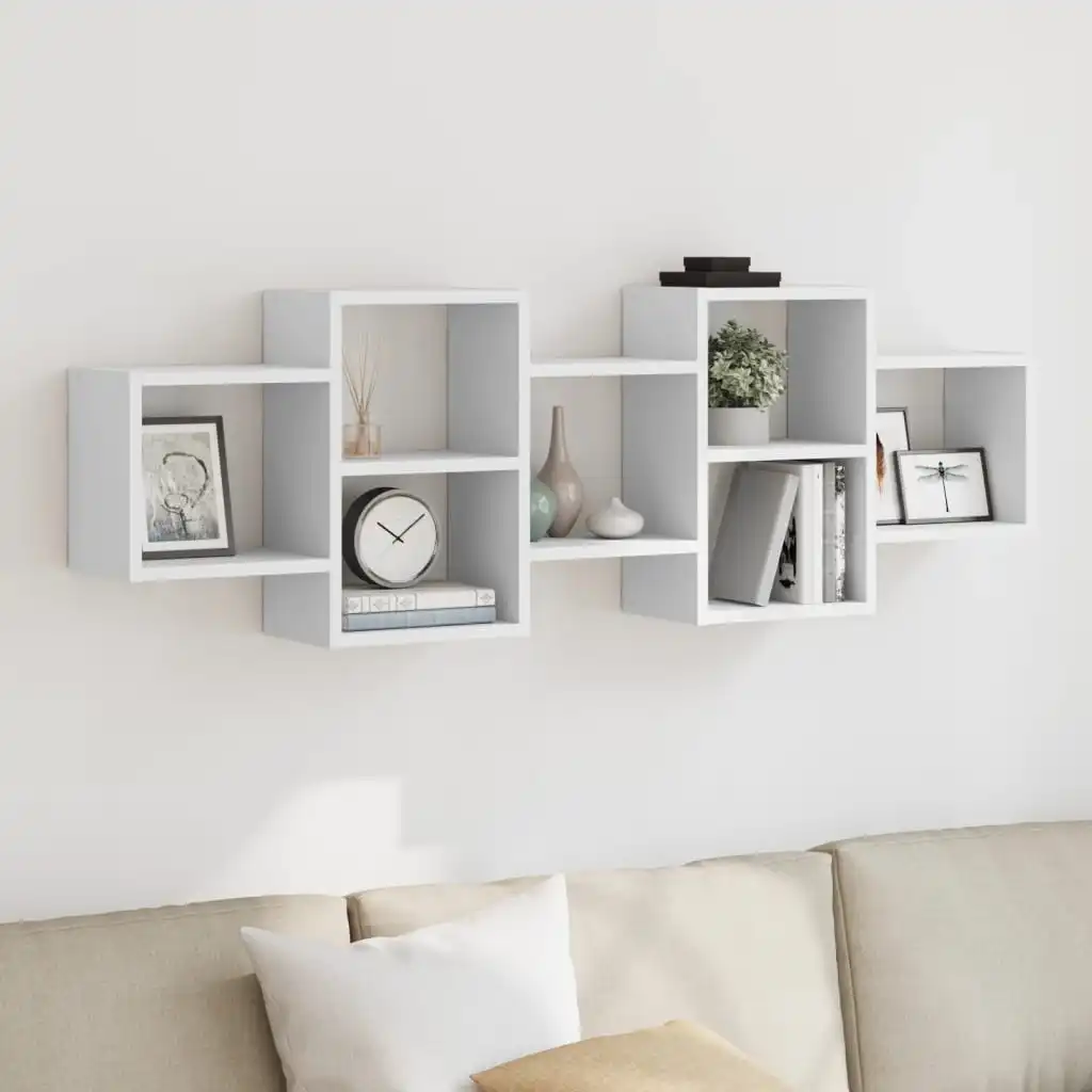 Étagère murale blanche, 129x18x42 cm, support organisateur de rangement en bois d'ingénierie, décoration de maison ou murale, chambre à coucher, mur de salon flottant