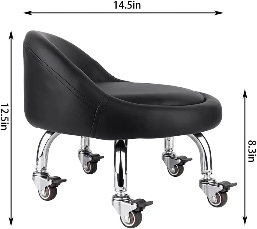 Low Roller Seat Wheel Stool,Low Rolling Stool Round Rolling Stool With Wheels, Black Rolling Scoot Stool With Cushion, Pedicure