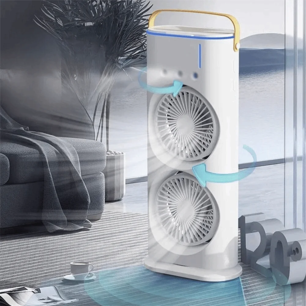 Compact 3 In 1 Air Conditioner Dual-Head Portable Air Cooler Adjustable Wind Speed Desktop Fan LED Night Light Office