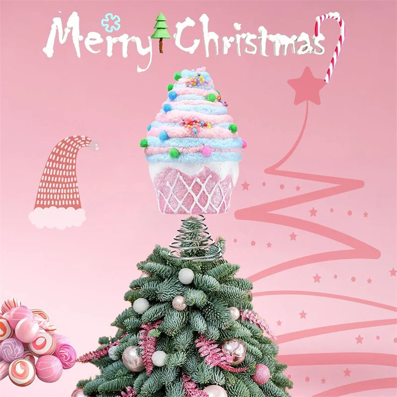 Cupcake Tree Topper Christmas Decoration Pastel Dessert Christmas Tree Topper Set Plush Pink Cupcake Candy Donut Party Supplies