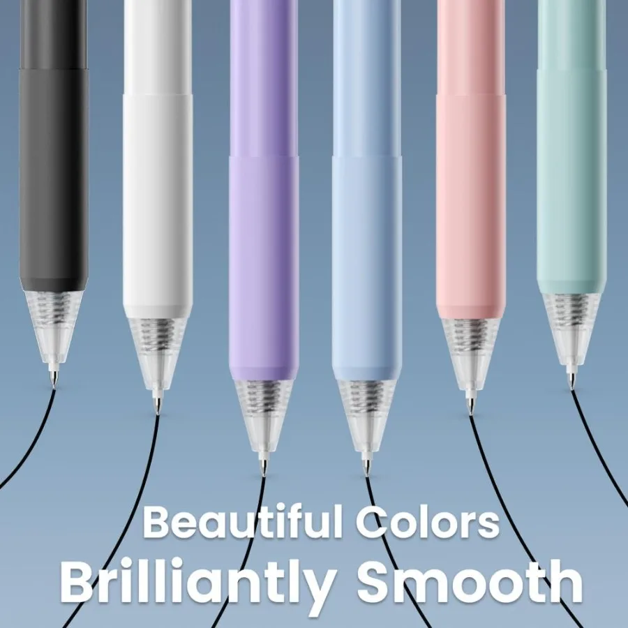 أقلام جل حبر أسود 4 قطع 0.5 ملم قلم كتابة ناعم ونقطة دقيقة للوازم المدرسية المكتبية باللون الأبيض #5