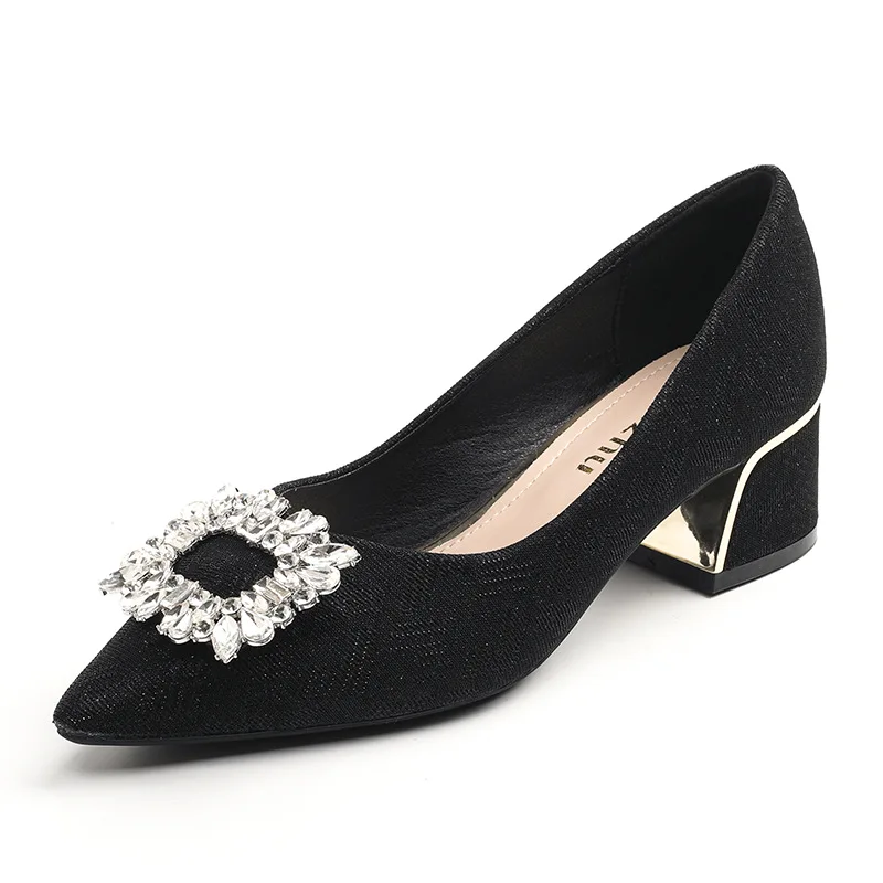 Plus Size 35-43 Women Pointed Toe pumps Bling Diamond Buckle Wedding party Bridesmaid Shoes Fashion Ladies Shoes