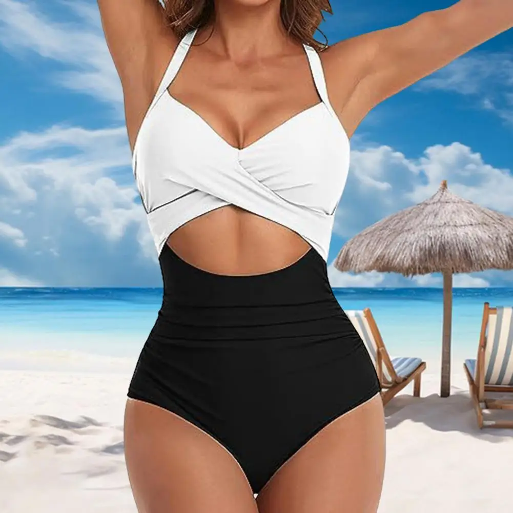 Mulheres monokini cintura alta monokini elegante controle de barriga monokini maiôs para mulher sexy recorte banho com sol para um