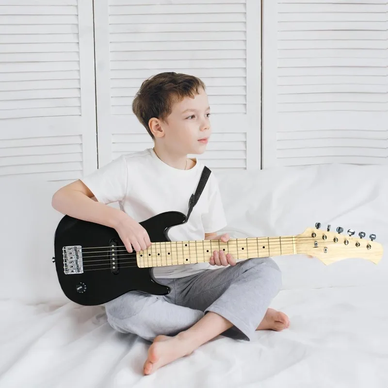 

NEW 30 inch Kids Electric Guitar with 5w Amp, Gig Bag, Strap, Cable, Strings and Picks Guitar Combo Accessory Kit (Black)