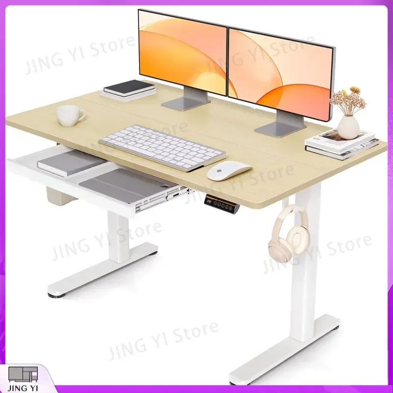 Electric Height Adjustable Standing Desk 120x60cm with Drawer 80kg Load Capacity 3 Memory Presets for Home Office Lab