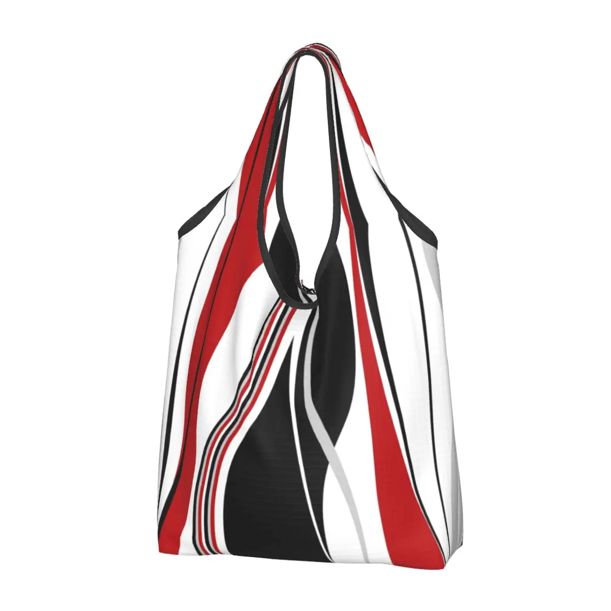 Custom Vintage Abstract Waves Shopping Bag Women Portable Large Capacity Groceries Geometric Colorful Shopper Tote Bags