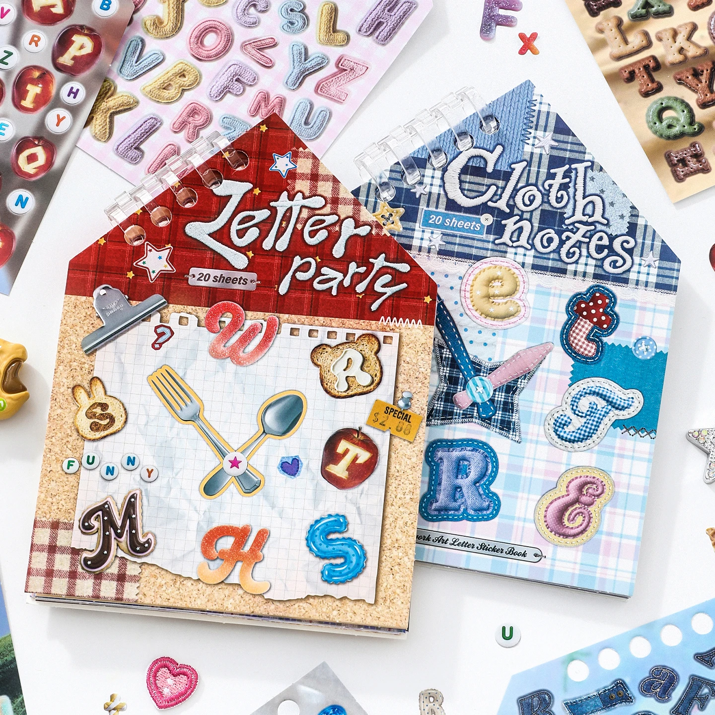 20 Blatt - Retro-Stickerbuch mit englischen Buchstabenmotiven, vielseitig für Collagen geeignet