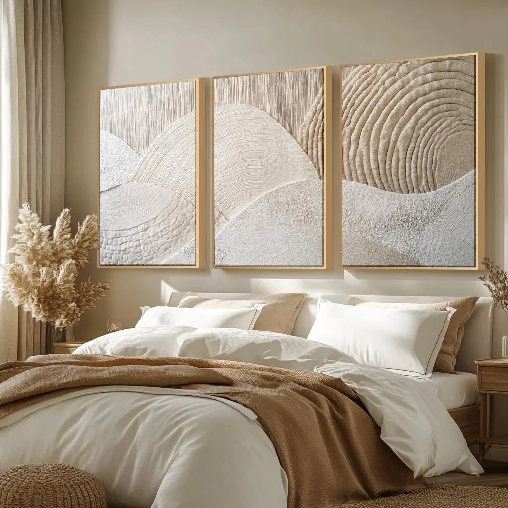 Boho Neutral Textured Abstract Canvas Wall Art Set,3D Minimalist Beige Mountain Prints,Wabi Sabi Living Room Bedroom Home Decor