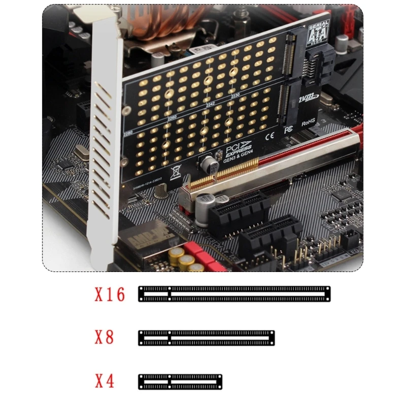 .2 NVMe SSD to PCIE Expansion Card Dual-Bay Adapter Support PCIEX4 X8 X16 m2 SSD 2242/2230/22602280