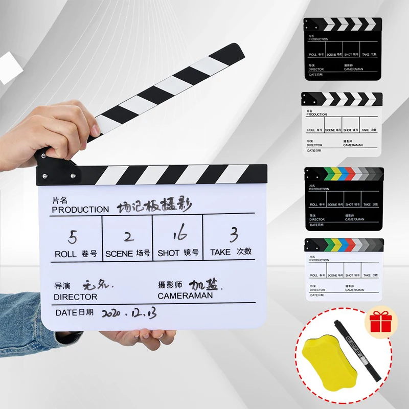 

Selens Newest Clapperboard Director Video Scene Clapper Board Dry Erase Director Movie Film Action Slate Clap Photography Props