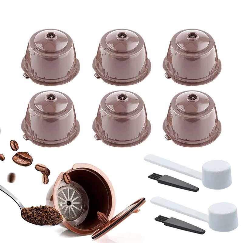 Reusable Coffee Capsules Compatible with Dolce Gusto - Refillable Filter Cup Set with Spoon & Brush