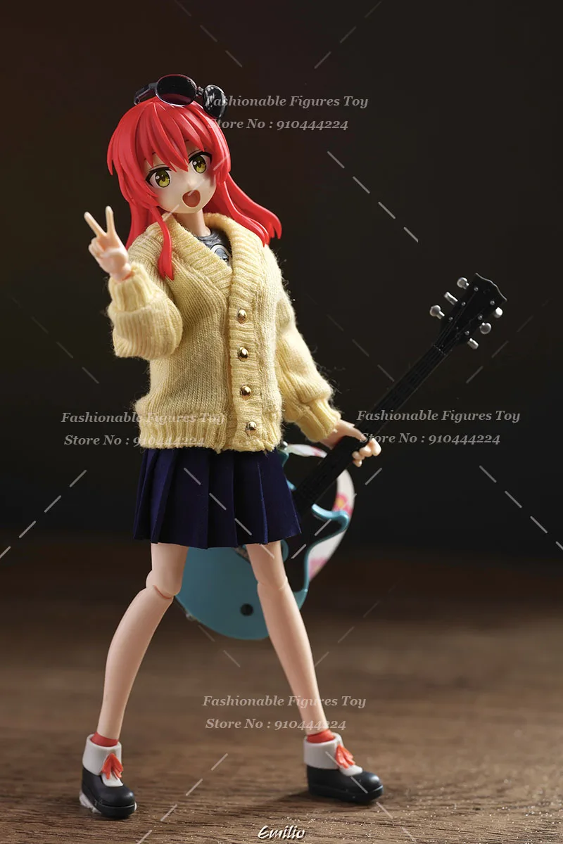 SHF 1/12 Women Soldier Kita Ikuyo Yellow Knitted Sweater Pleated Skirt Rock Music Girl Clothes Fit 6Inch Action Figure Body