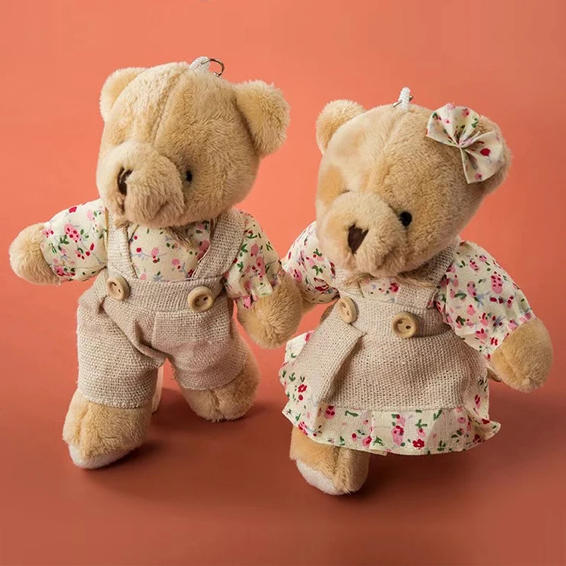 Bonito meninas estilo country linho ursinho chaveiro feminino coelho casal chaveiro no saco saco de carro charme berloque brinquedo crianças brinquedos de pelúcia