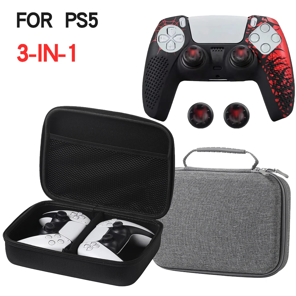 For SONY PS5/PS4 dual controller storage bag EVA hard bag 1:1 silicone cover anti pressure and anti drop game controllers, handles, game accessories