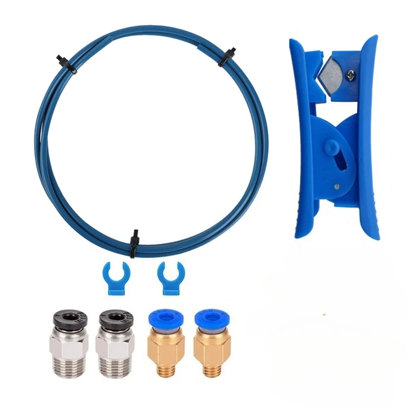 Blue PTFE Tube 3D Printer Kit 1.75mm PTFE Tube Pneumatic Connectors PC4-M6 & PC4-M10 Cutter 3D Printer Tool