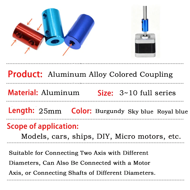 Picture 3: Aluminum Alloy Colored Coupling Length:25mm Specification:3~10 Full Series Rigid Coupling Set Screw Burgundy/Sky Blue/Royal Blue
