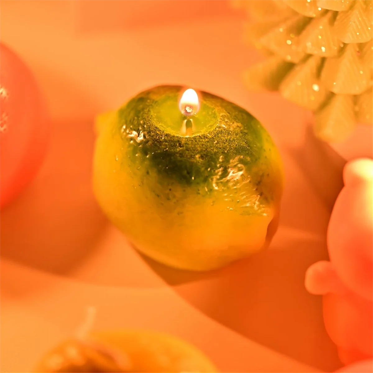 ABXK Juego de 5 moldes para velas de frutas, moldes de silicona 3D, pera, naranja, limón y melocotón para hacer velas, jabón de velas DIY