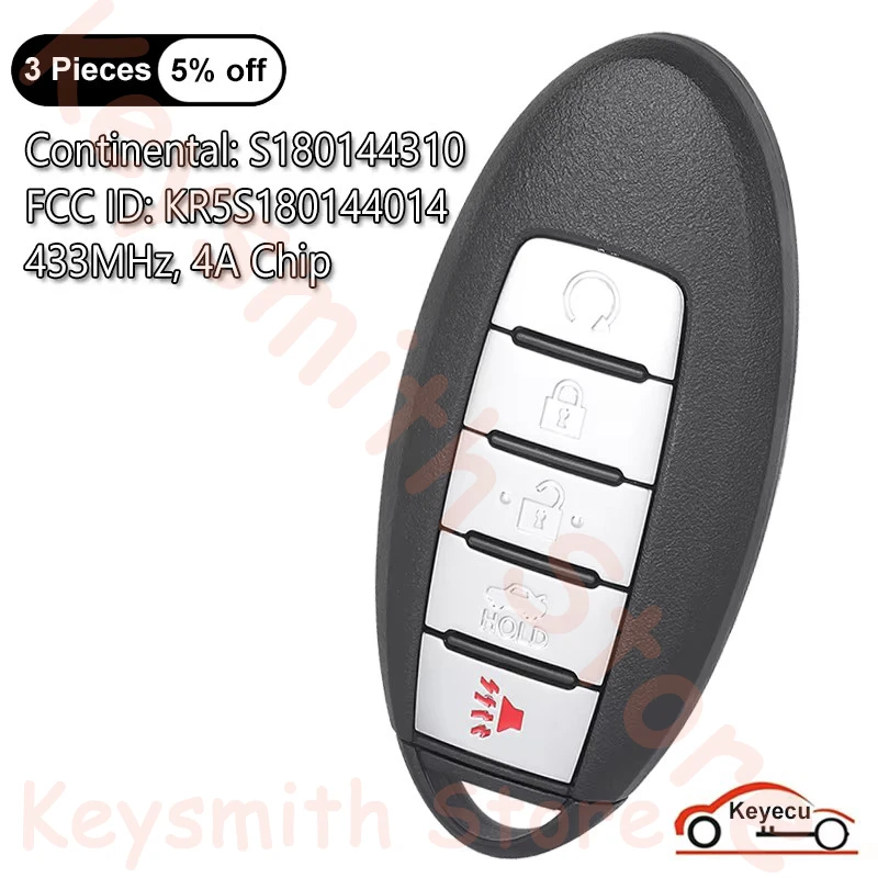 

Чип KEYECU 433 МГц 4A для Nissan Altima Maxima для Infiniti QX60 2015-2019, автоматический умный дистанционный брелок S180144310 KR5S180144014