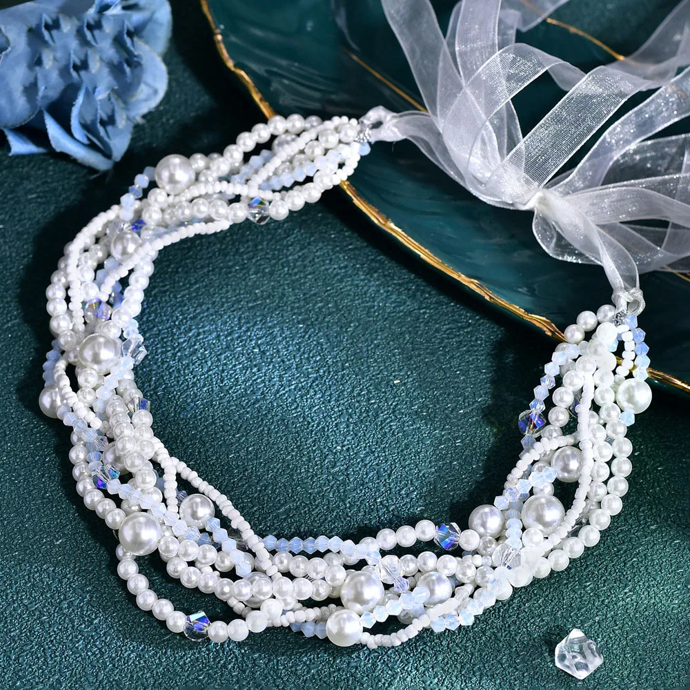 Vintage Bridal Headband Hair Accessory Handmade Pearls Rhinestones Wedding Bridesmaid Dress Accessory Decoration Gifts for Women