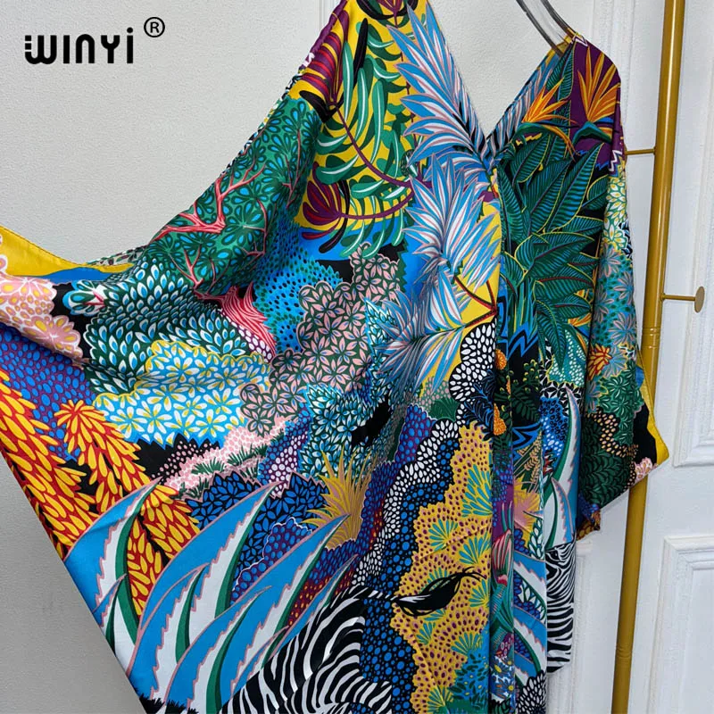 WINYI summer kaftan kuwait Women Boho print Beach abaya dubai luxury Maxi Dress abaya muslim woman dubai Fashion evening dress