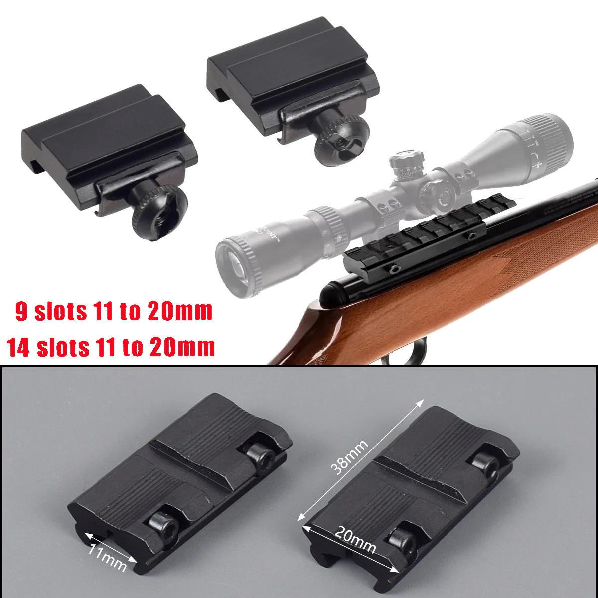

Tactical 2Pcs Rail 1 9 14 Slots 11mm To 20mm Dovetail Scope Mount Hunting Accessories Low Profile Adapter For Picatinny Rail