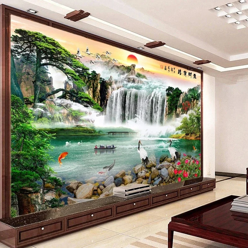 Sunrise Waterfall Scenery Photo Mural Wallpaper Living Room TV Sofa Background Wall Paper For 3 D Walls Home Decor Papier Peint