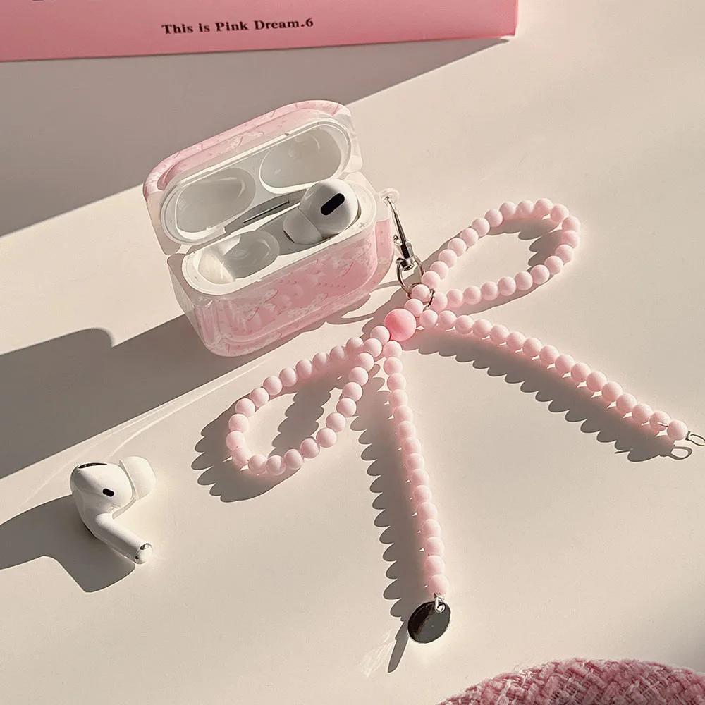 เกาหลีสีชมพูหัวใจรัก Bowknot สาวหูฟังสําหรับ Apple Airpods Pro 2 1 2 3 กรณีหูฟังป้องกันพร้อมจี้โบว์