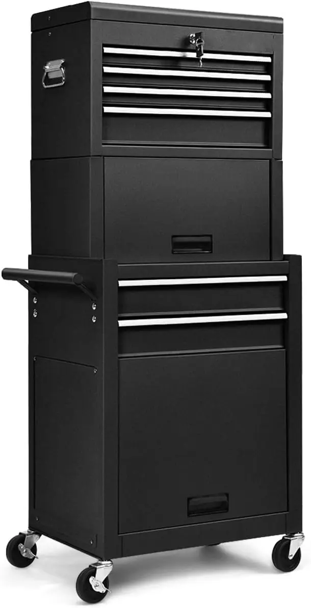 6-Drawer Rolling Tool Chest High Capacity Tool Storage Cabinet with Wheels and Locking System Removable Toolbox Organizer Black