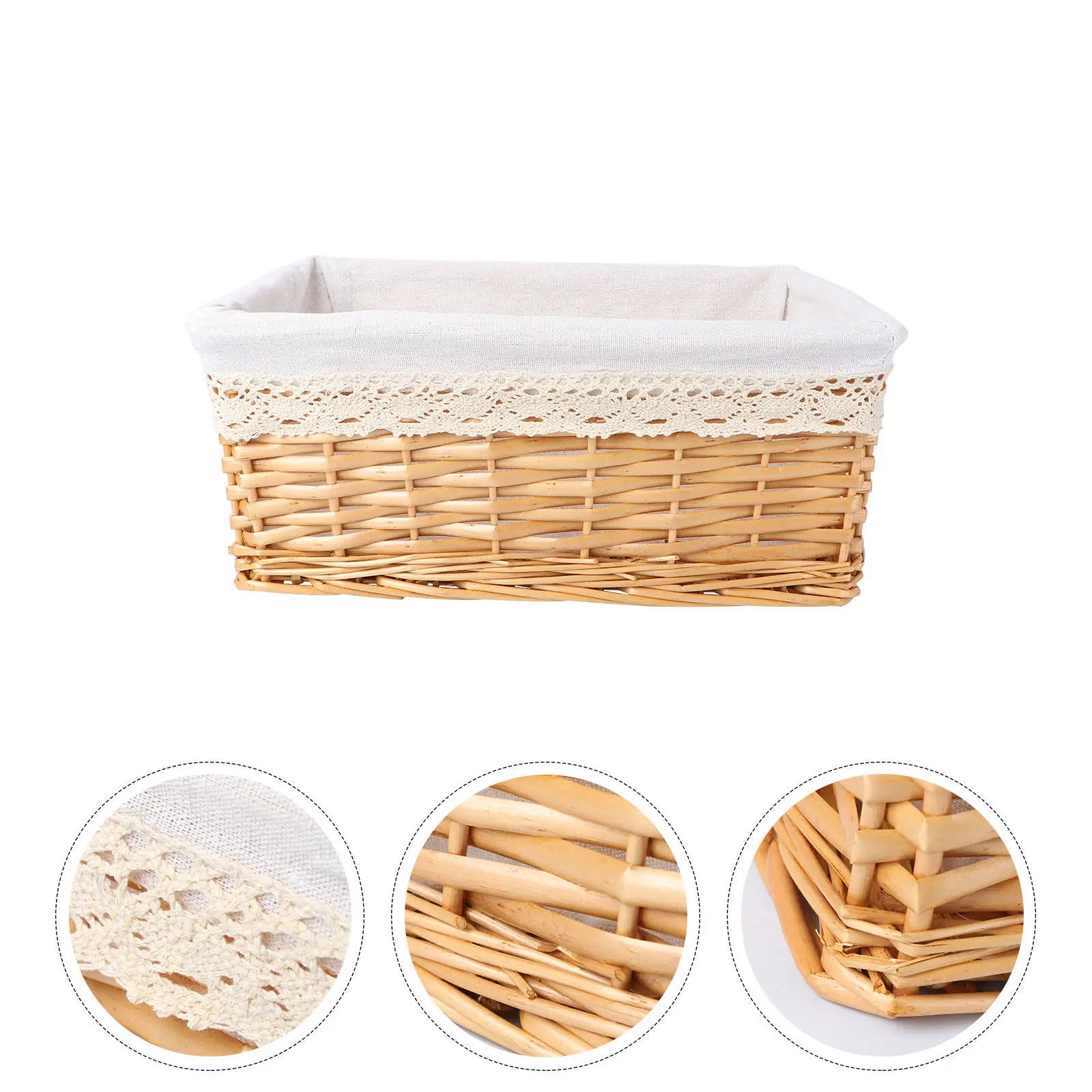 

Multipurpose Hand-Woven Wicker Storage Basket 40x30x16cm Removable Washable Liner Household Organizer Laundry Makeup Storage