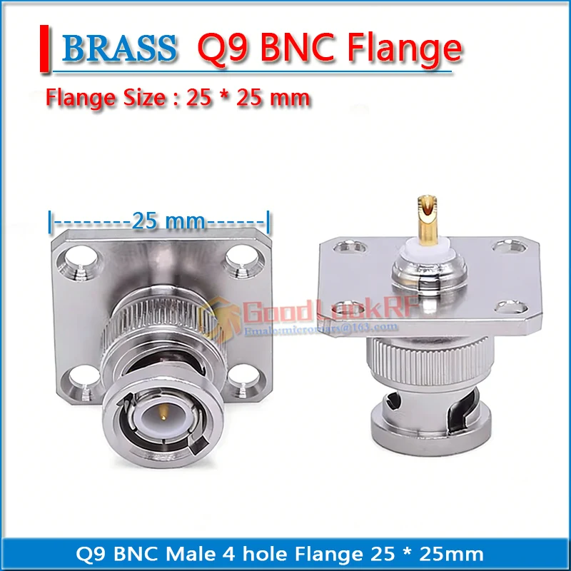 Q9 BNC Male 4 hole Flange Panel Mount solder cup 25 * 25mm Copper 50ohm wall-penetrating RF Connector Adapters