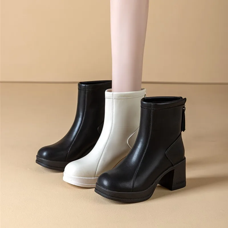 

AIYUQI Women Ankle Boots High Heels 2025 New Autumn Genuine Leather Short Boots Platform Fashiona Women's Booties