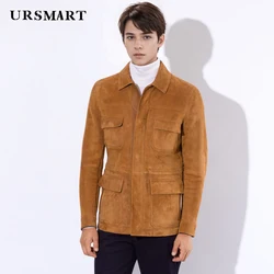 Genuine leather hunting jacket for men British fashion brown leather jacket men'shigh-quality customized sheepskin jacket men's