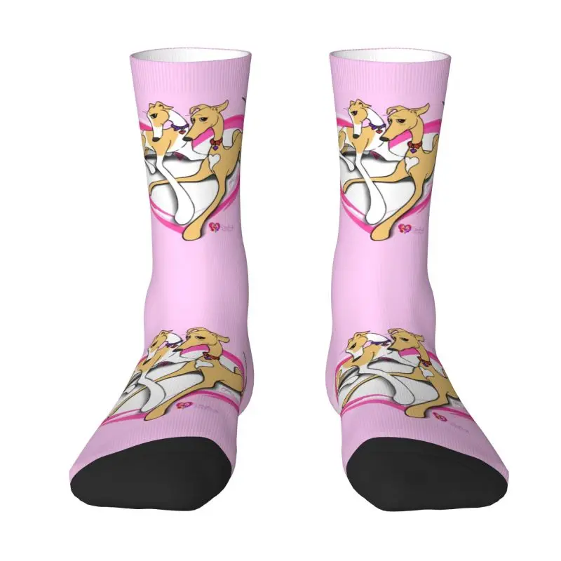 Cute Print Heart Hounds Sighthound Socks for Men Women Stretchy Summer Autumn Winter Greyhound Whippet Dog Crew Socks