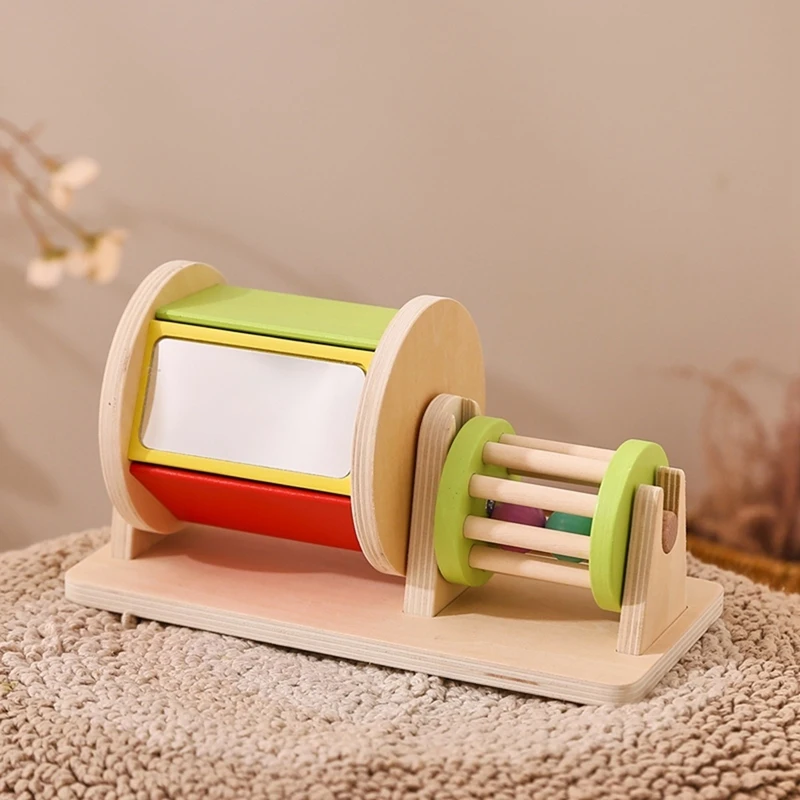 Montessori Baby Wooden Toys Macaron Color Rotating Music Drum Permanent Box Rattle Toy Gift